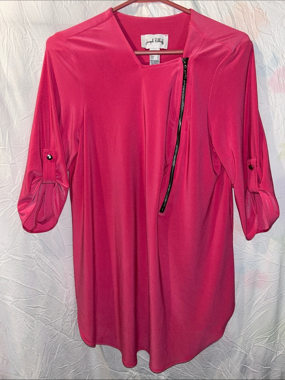 Joseph Ribkoff Hot Pink Asymmetrical Zip Tunic size 10